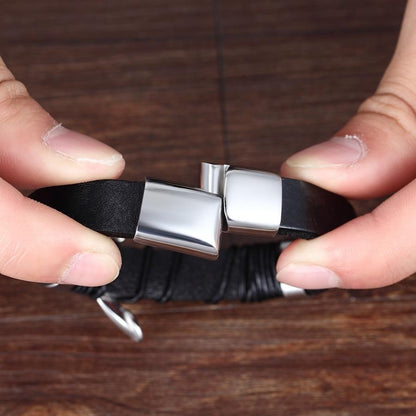 RYNX | Bracelet - Leather Bracelet With Steel Cross