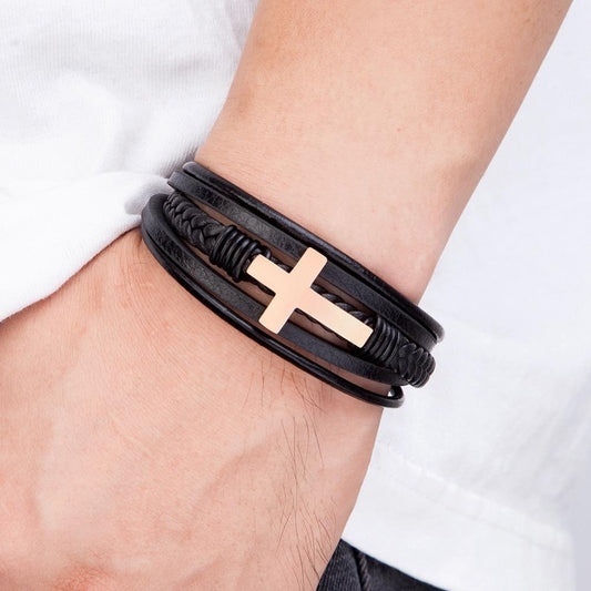 RYNX | Bracelet - Leather Bracelet With Steel Cross