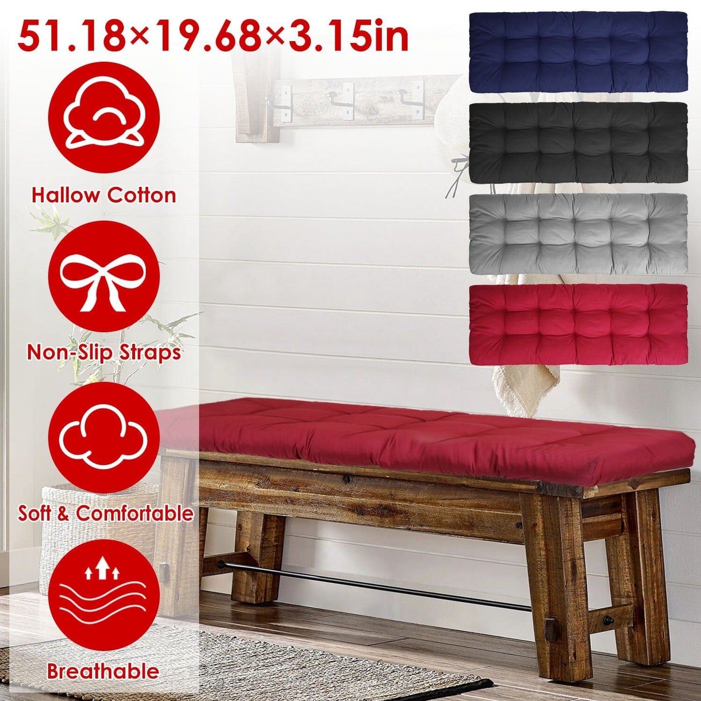 Rynx | Bench seat cushion for indoor outdoor furniture, non-slip