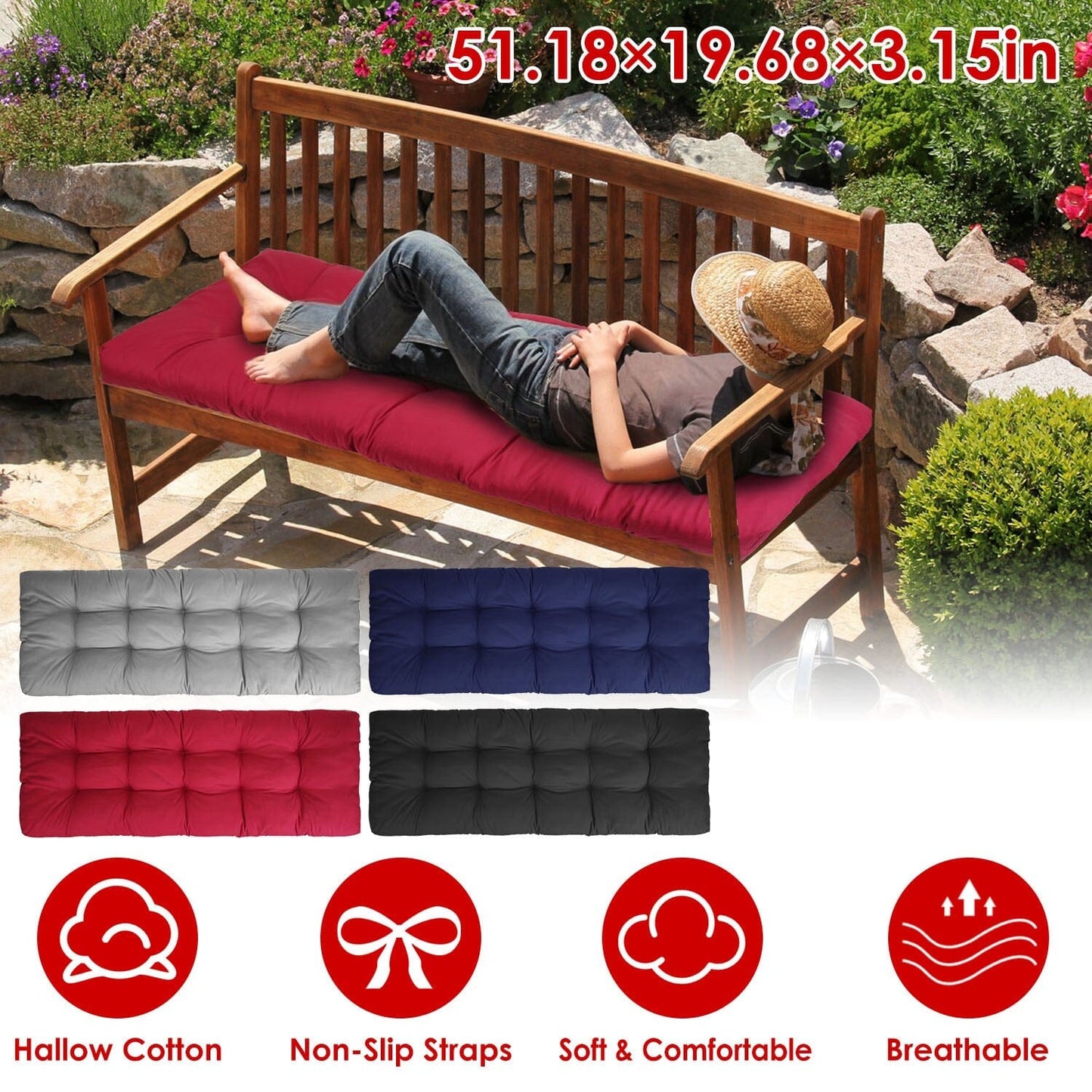 Rynx | Bench seat cushion for indoor outdoor furniture, non-slip