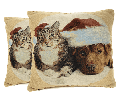 Rynx | Best Friend Pets Dog and Cat Christmas Tapestry Woven Throw Pillow Cover