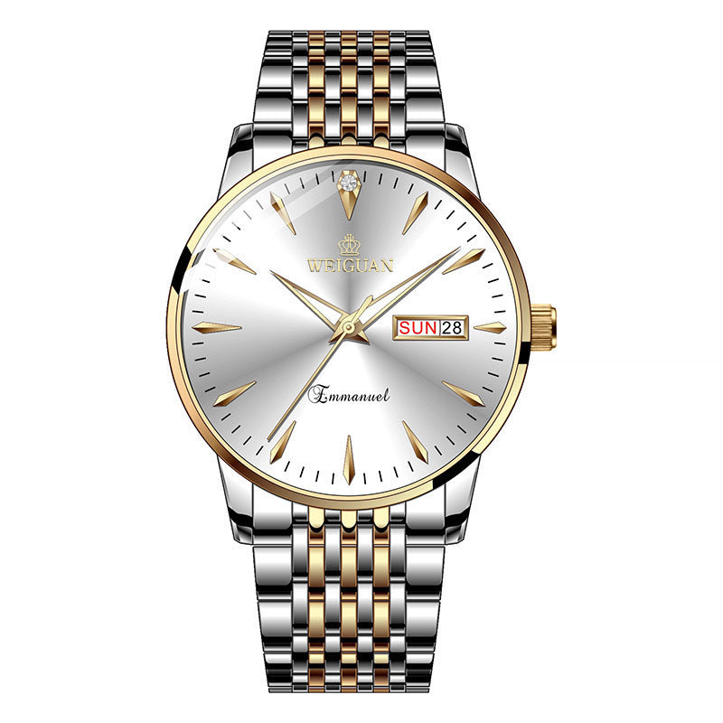 Rynx | Full-automatic Fashion-based Men's Double Calendar Luminous Waterproof Watch Gold Strap White Noodles