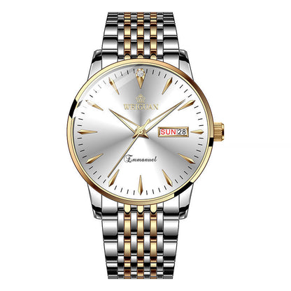 Rynx | Full-automatic Fashion-based Men's Double Calendar Luminous Waterproof Watch Gold Strap White Noodles