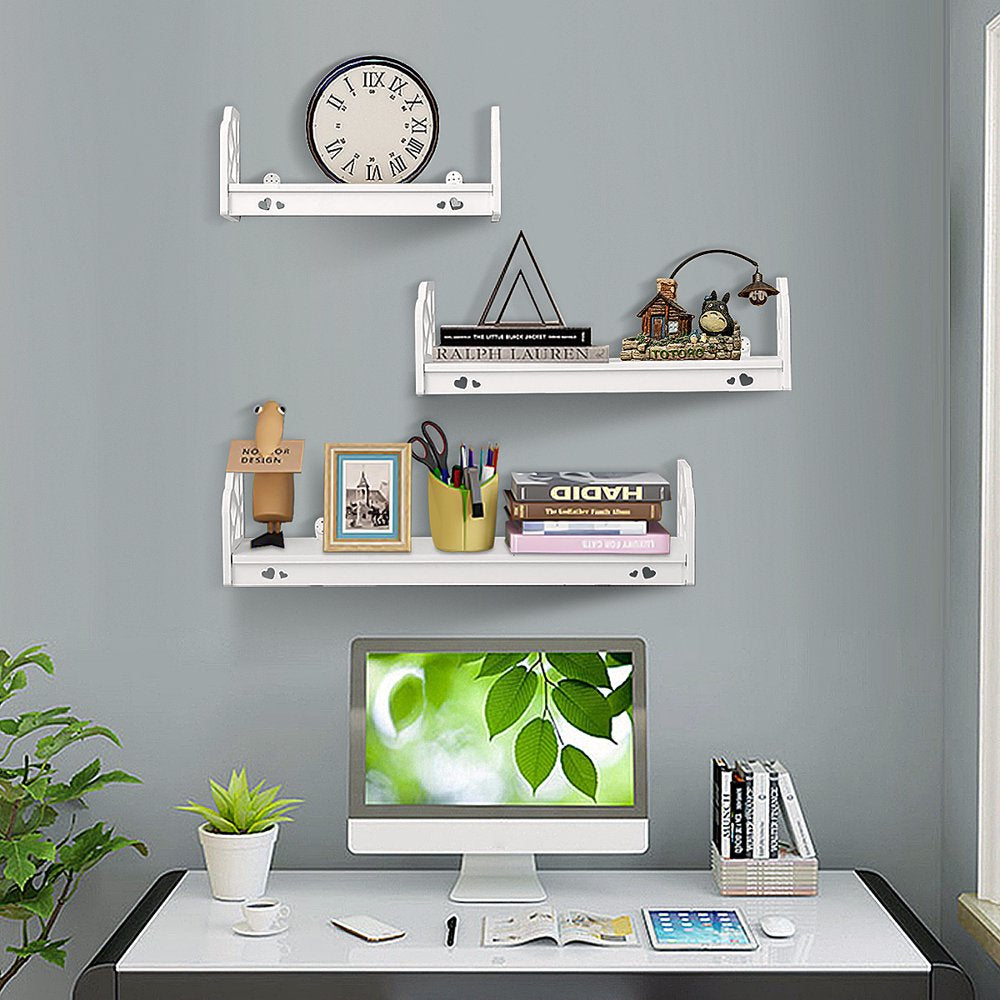 Rynx | Set with 3 Wall Shelves Retro Floating Wall Shelves Modern Display Shelf Plant Holder Bathroom Storage Shelf for Home Office Bedroom Kitchen Bathroom Decor Gifts White
