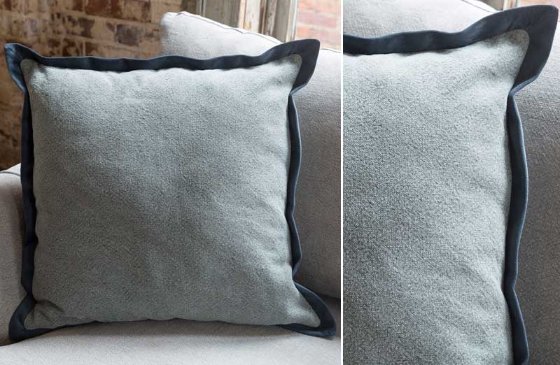 Rynx | Blue washed cotton and velvet flange pillow