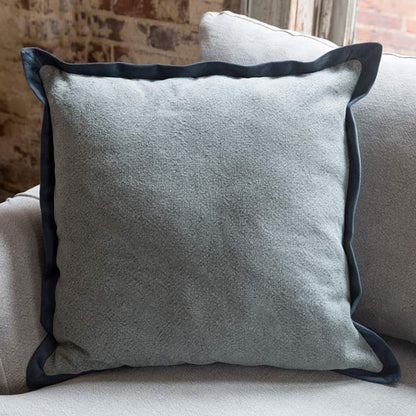 Rynx | Blue washed cotton and velvet flange pillow