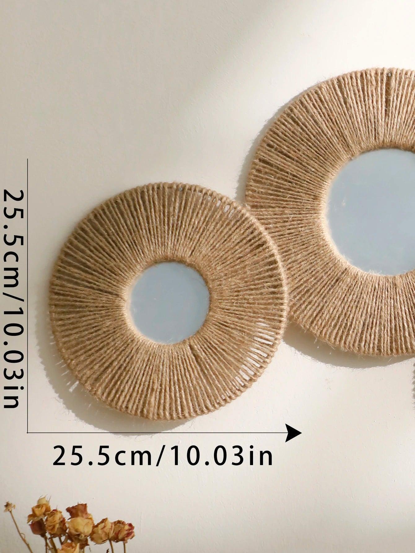 Rynx | Round decorative wall mirror in boho style with woven hemp rope