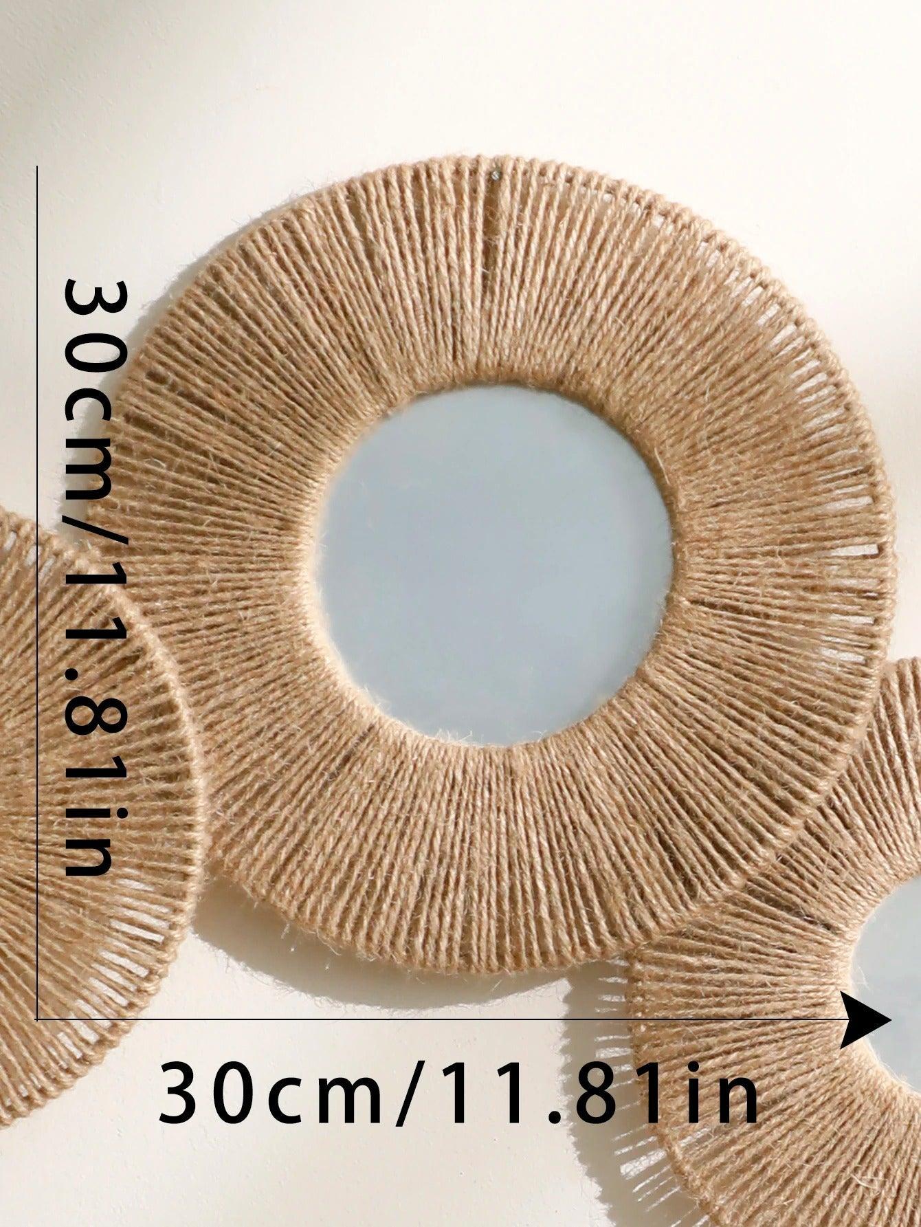 Rynx | Round decorative wall mirror in boho style with woven hemp rope