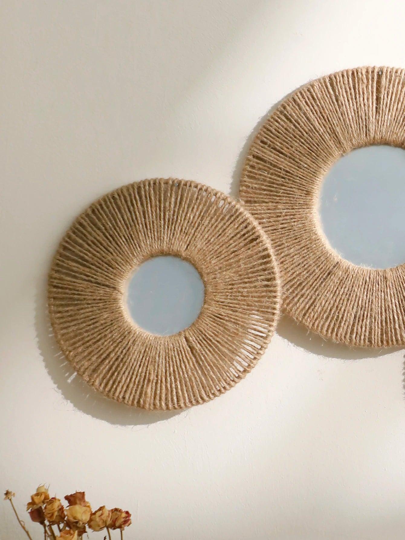 Rynx | Round decorative wall mirror in boho style with woven hemp rope