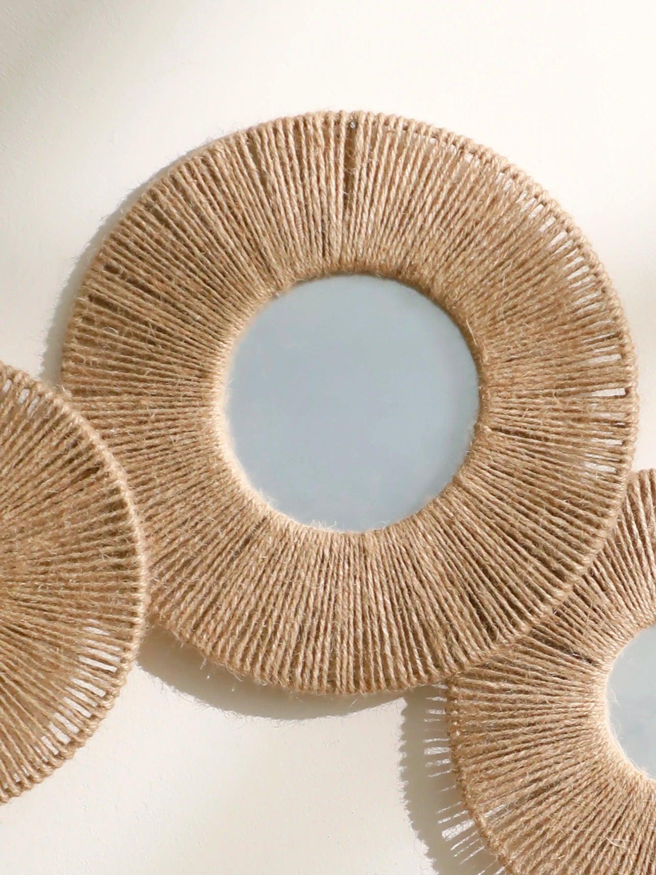 Rynx | Round decorative wall mirror in boho style with woven hemp rope