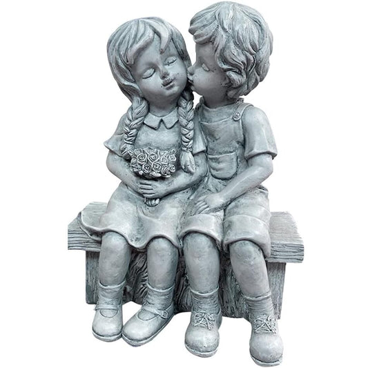 Rynx | Boy Kissing Girl Statue Sitting on Bench Figure