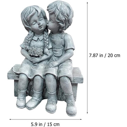 Rynx | Boy Kissing Girl Statue Sitting on Bench Figure