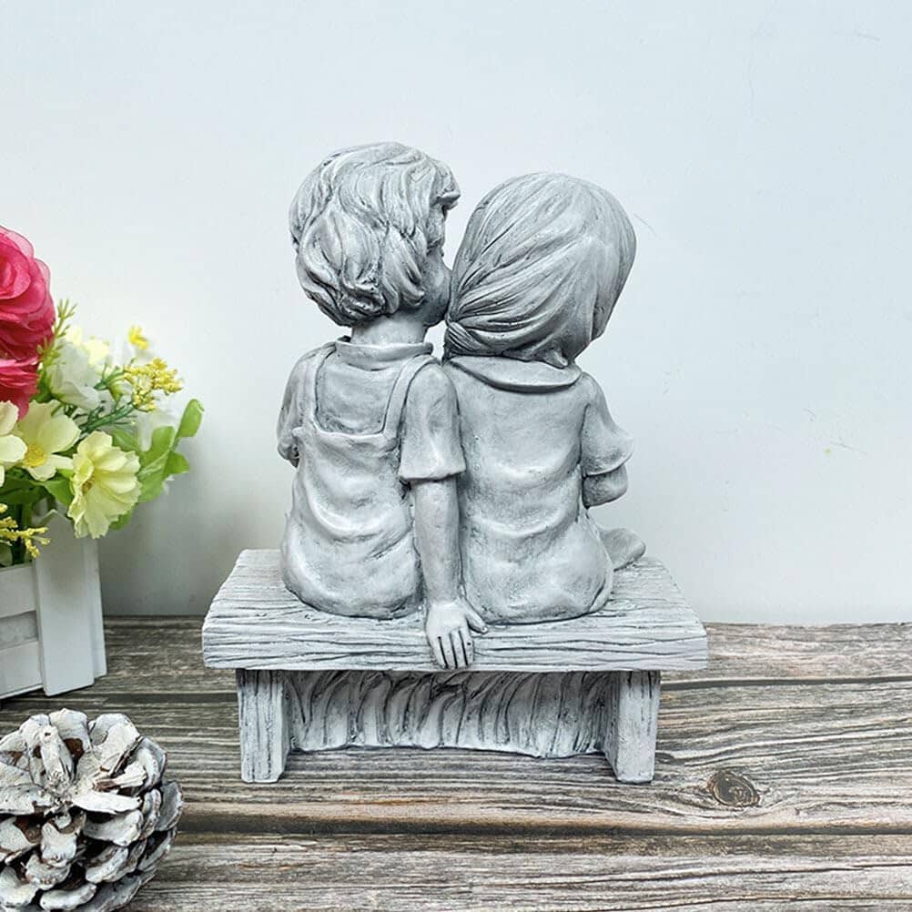 Rynx | Boy Kissing Girl Statue Sitting on Bench Figure