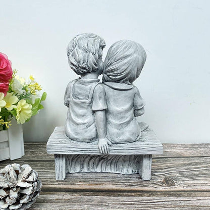 Rynx | Boy Kissing Girl Statue Sitting on Bench Figure