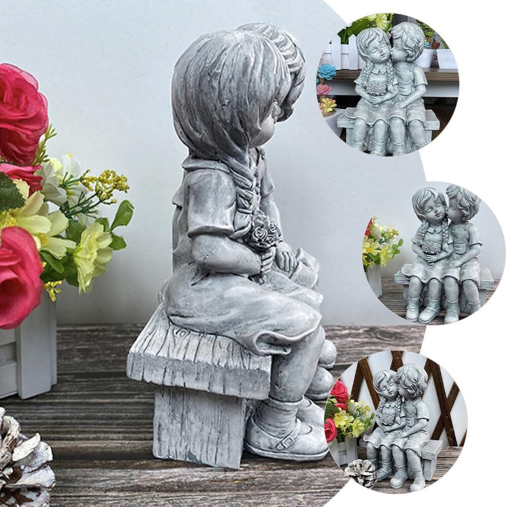 Rynx | Boy Kissing Girl Statue Sitting on Bench Figure