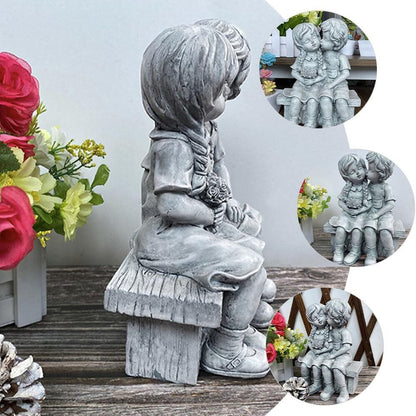 Rynx | Boy Kissing Girl Statue Sitting on Bench Figure