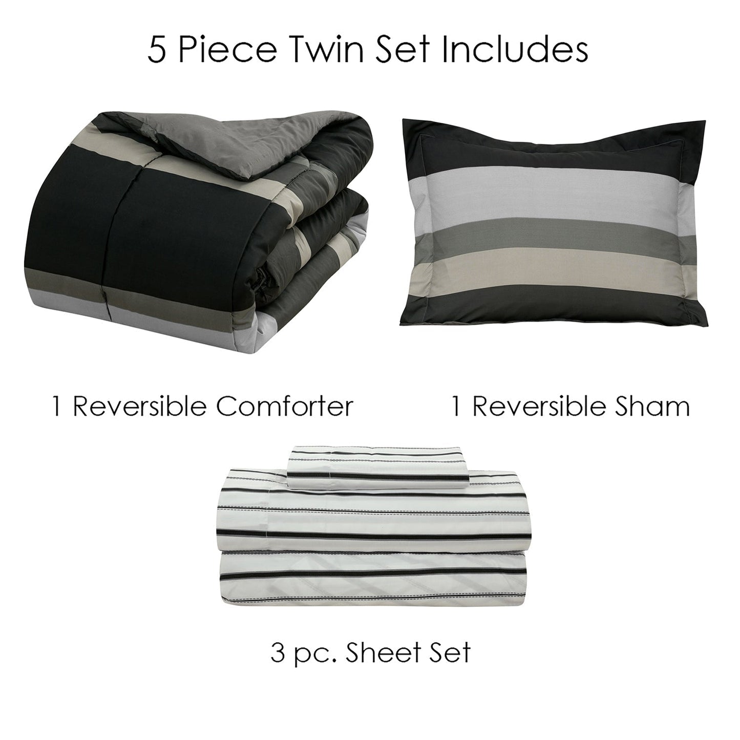 Rynx | Brooklyn Flat Rugby Stripe Bed-in-a-Bag Set