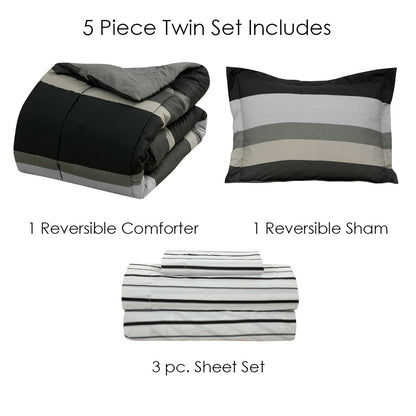 Rynx | Brooklyn Flat Rugby Stripe Bed-in-a-Bag Set