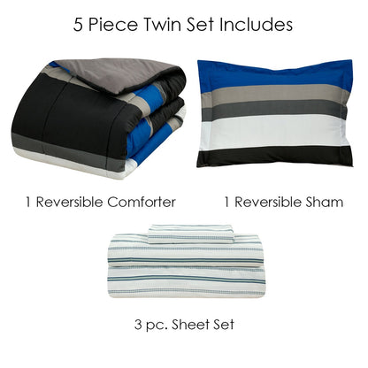 Rynx | Brooklyn Flat Rugby Stripe Bed-in-a-Bag Set