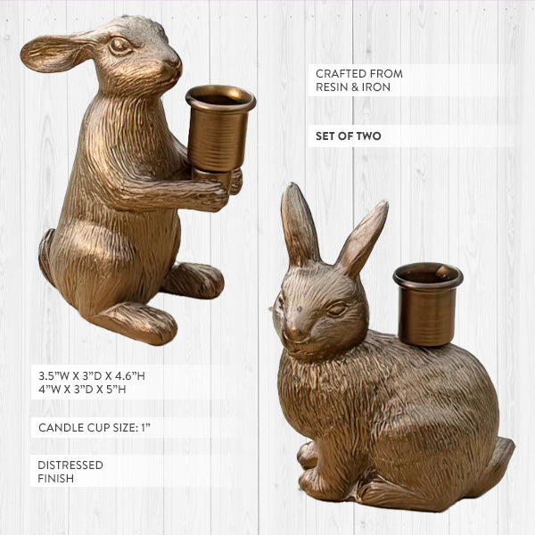 Rynx | Bronze Bunny Candle Holder, Set of Two