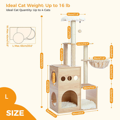 Rynx | Wooden Cat Tree with Sisal Scratching Posts, Cozy Condo & Hammock