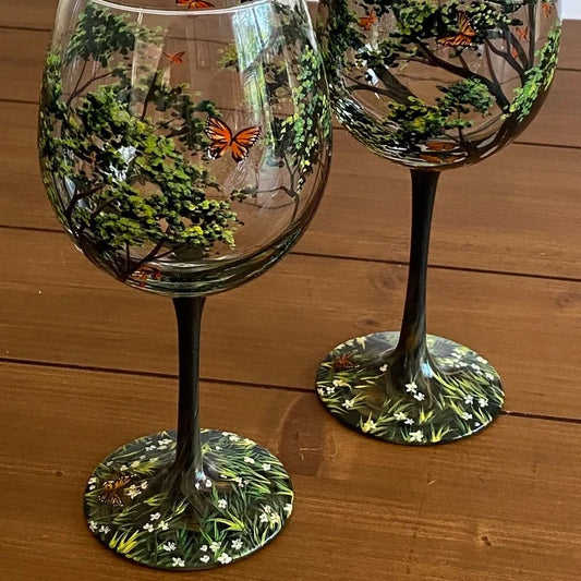 RYNX | Four Seasons Tree Wine Glasses - Hand Painted Art