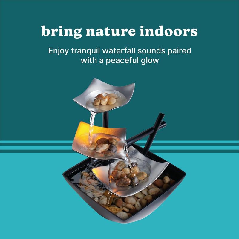 Rynx | Water Fountain Soothing Sound Machine - Automatic Pump, Deep Pool & Natural River Stones