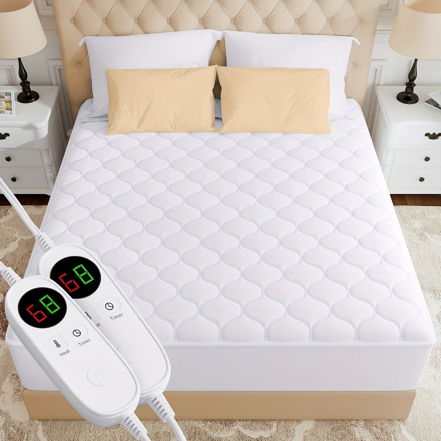 Rynx | Heated Mattress Pad Queen Size - Dual Controller Electric Bed Warmer, Fast Heating, 9 Heat Settings, 9-Hour Timer with Auto Shut-Off, Deep Pocket