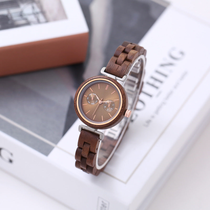 Rynx | Ladies' Quartz Round Analog Ebony Wood Watch