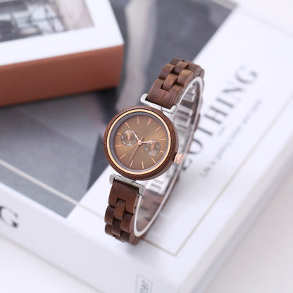 Rynx | Ladies' Quartz Round Analog Ebony Wood Watch