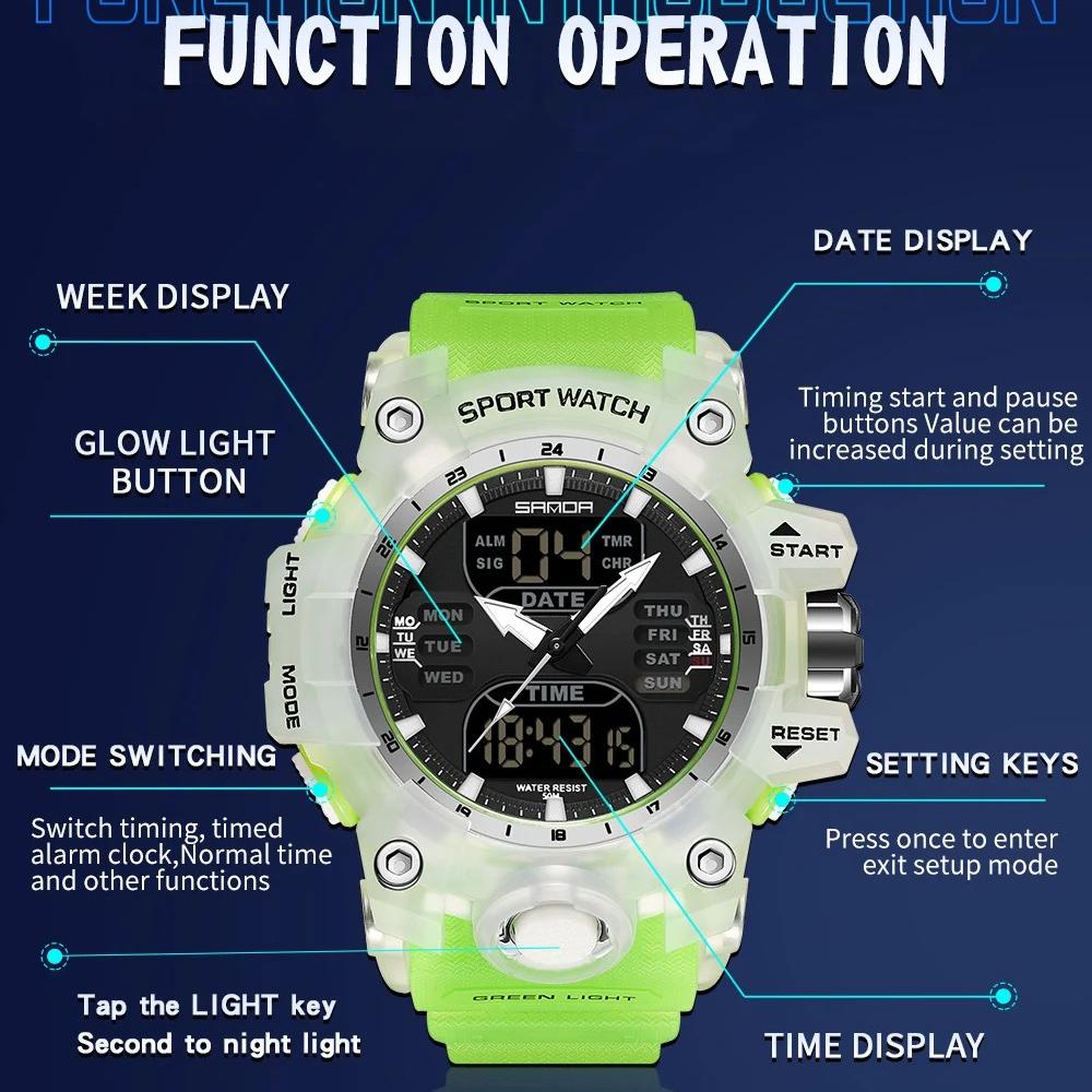 Rynx | Dual Display Sports Watch for Men - Waterproof, Shock Resistant with Multifunctional Digital Display