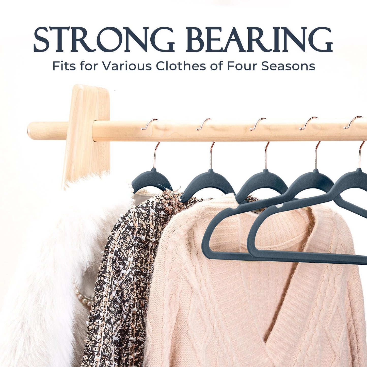 Rynx | 20/30/60 Pack Velvet Hangers - Premium Non-Slip Felt Hangers with Sturdy Black/White Finish - Heavy Duty Coat and Suit Hangers with Space-Saving 360° Rotating Rose Gold/Galvanized Metal Hook