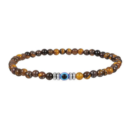 RYNX | Made 4mm Natural Stone Bracelet with Evil Eye - Thor Edition for Men Tiger's eye