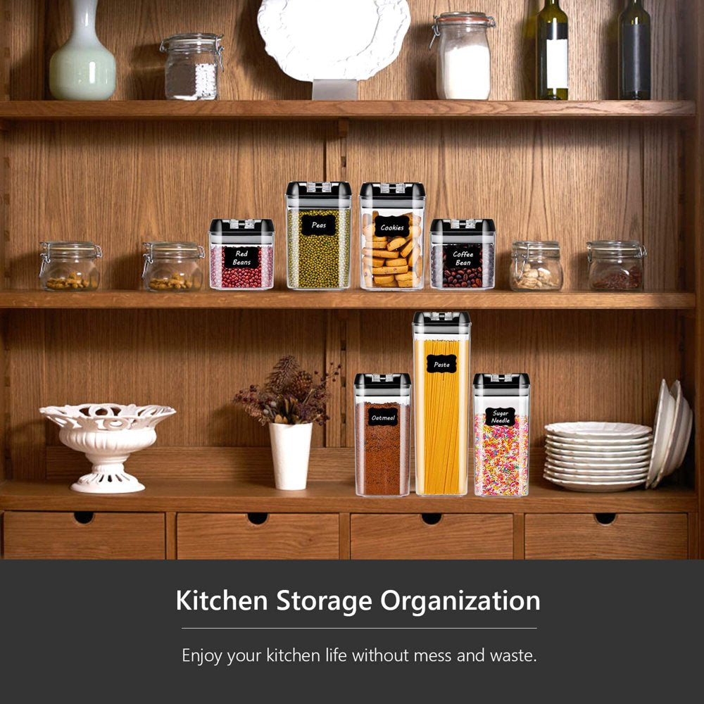 Rynx | 7 pieces airtight food storage containers set Kitchen organization Grain containers Storage with 8 labels and chalk marks BPA-free Clear plastic Kitchen and pantry organizing containers