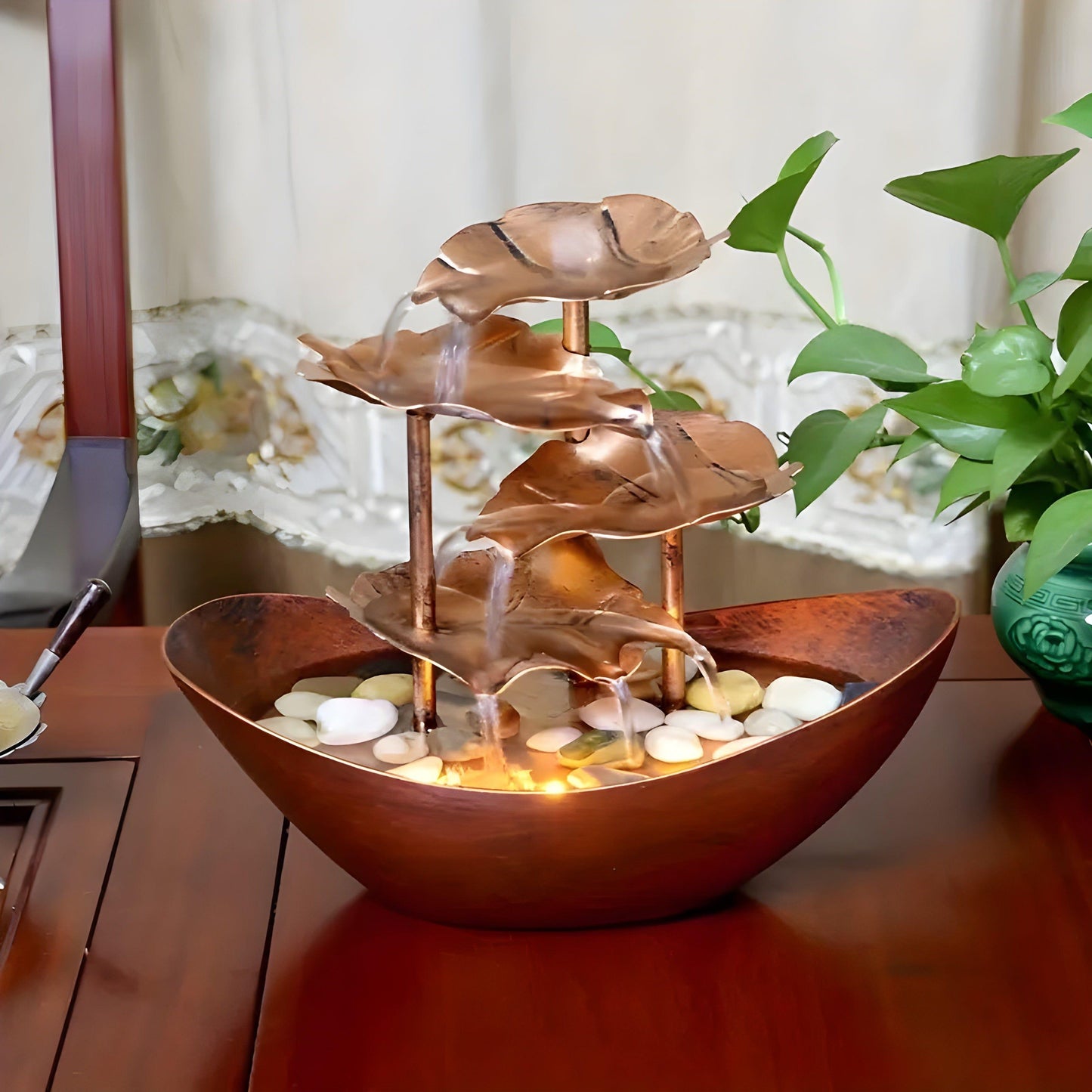 Rynx | Aquaura - Table Fountain with LED lights made of soothing leaves