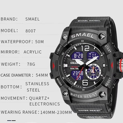 Rynx | Men's waterproof sports wristwatch with date and multifunction LED alarm stopwatch