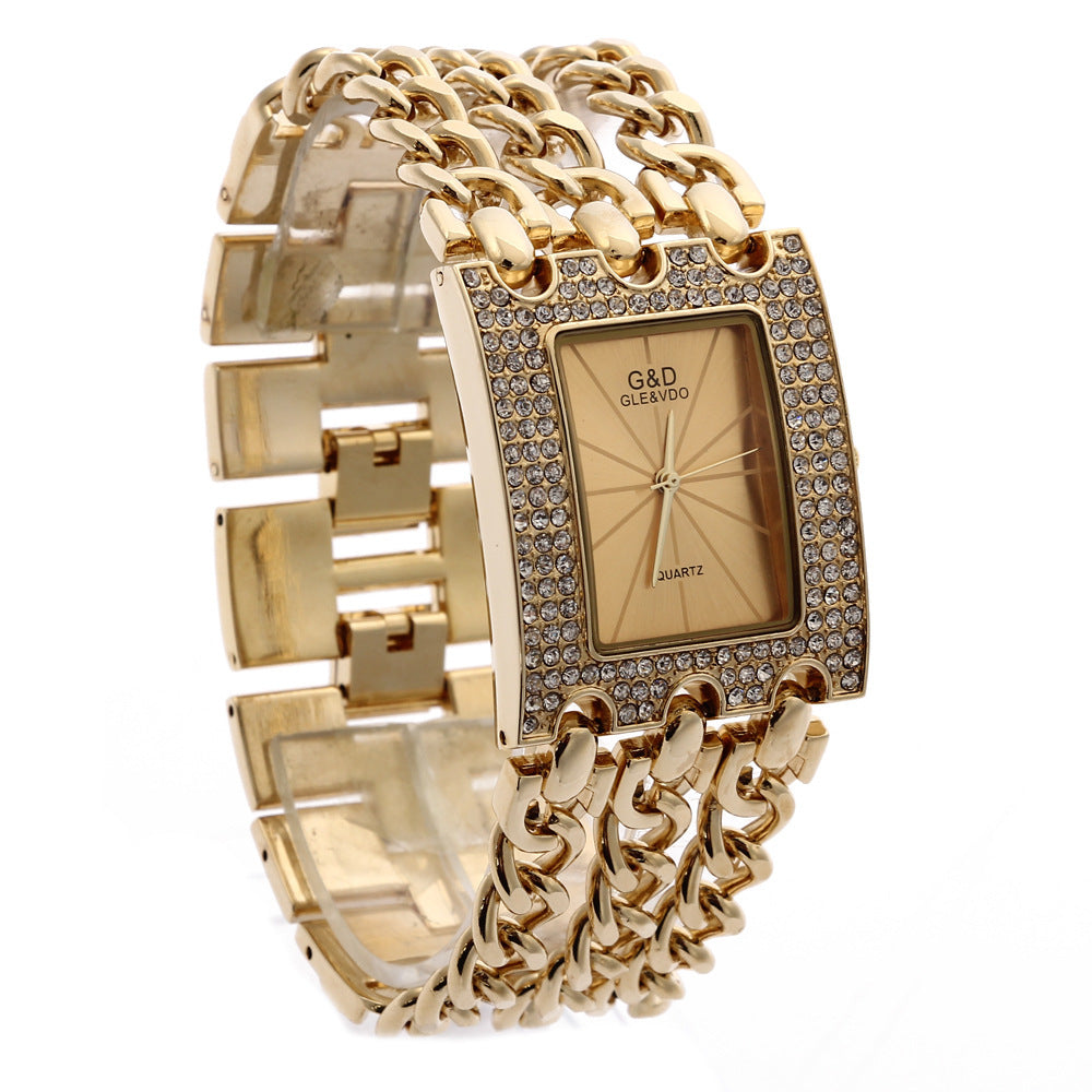 Rynx | Women's quartz watch with diamonds three links gold and rhinestone