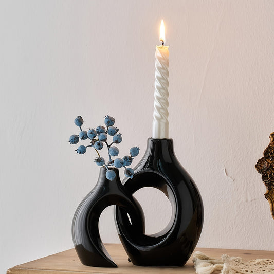 Rynx | 2-Piece Set Ceramic Candle Holders - Matte Finish, Modern Minimalist Design for Table Decoration