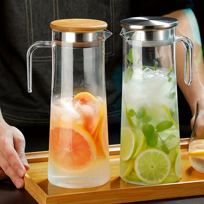 Rynx | Water Pitcher with Lid – 37.1oz/54.1oz Heavy Duty Drink Pitcher – Stainless Steel or Wooden Lid – Ideal for Juice, Bubble Tea, Summer Drinks – Kitchen and Home