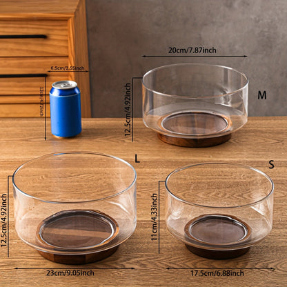 Rynx | GlassServe-Fruit Bowl - Glass fruit bowl with wood base for kitchen table