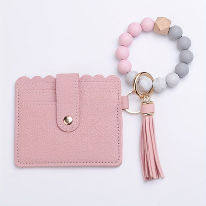 Rynx | Vibrant Leopard Print PU Tassel Wallet Keychain – Silicone Beaded Accessory with Detachable Camping Bag Clip, Stylish and Compact Travel Companion