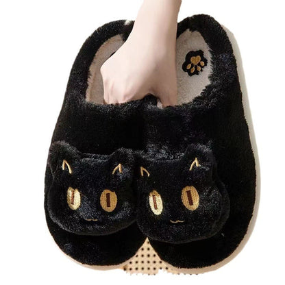 Rynx | Cozy Plush Cat Head Slippers for Couples - Soft Cotton Slippers for Winter Warmth