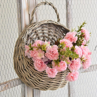 Rynx | Rustic blue rattan flower wall basket for real or artificial flowers