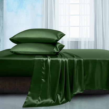 Rynx | Soft Silk Satin Sheet Set, Luxury Bedding Set (1 Satin Fitted Sheet with Elastic, 1 Satin Flat Sheet, 2 Satin Pillowcases (Twin/1 Pillowcase)