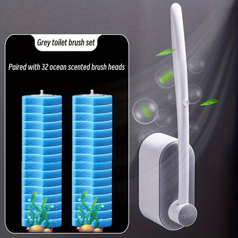 Rynx | 32 Brush Heads Set or 48 Accessory Brush Heads - Wall-Mounted Bathroom Cleaning Kit with Fragrant Brushes - Powerful Toilet Brush Set
