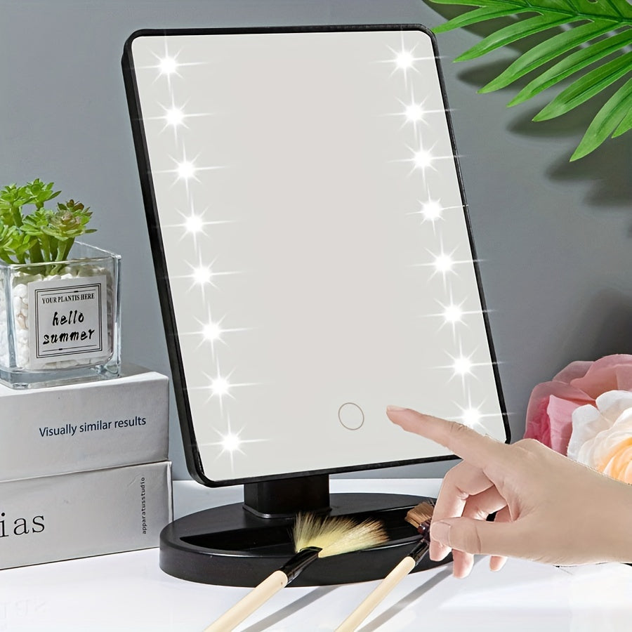 Rynx | 16 LED Lighted Makeup Mirror – Touch Screen Vanity Mirror, Battery and USB Powered, Adjustable Brightness, Portable Desktop Mirror for Dormitory and Bedroom ( Not Rechargeable )