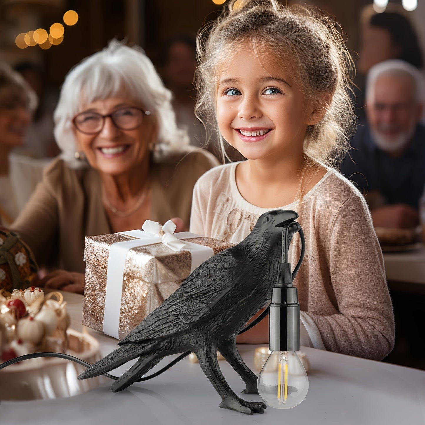 Rynx | RavenLight - Black Raven Table Lamp, USB-Powered, Harsh Lamp for Living Room and Bedroom