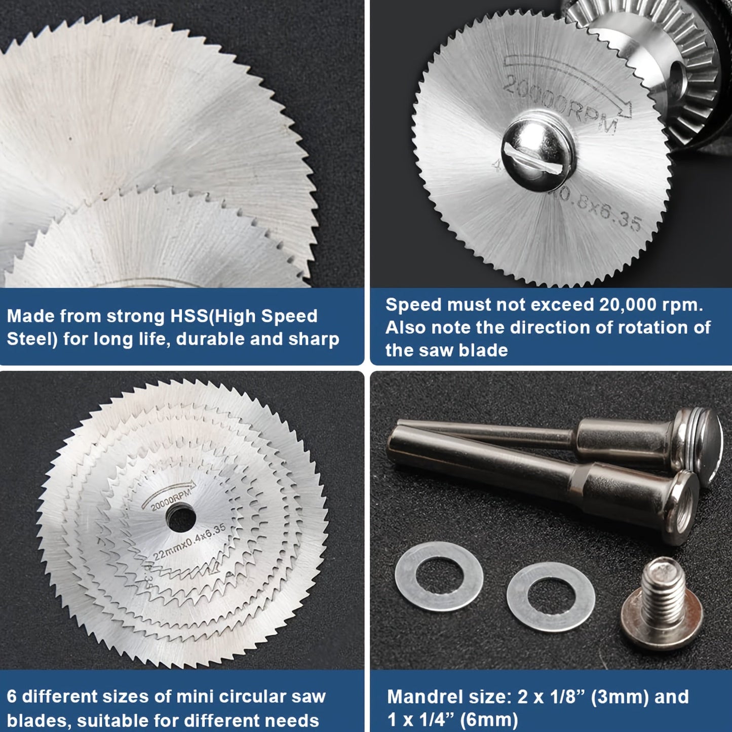 Rynx | 9pcs Cutting Wheel Set for Rotary Tools - HSS Saw Blades for Drills, Includes 6 Cutting Discs, 1/8" and 1/4" Round Shanks, Screwdriver for Wood, Plastic and Aluminum Cutting