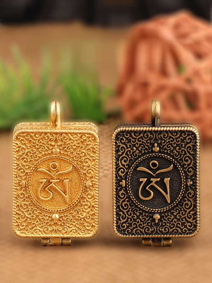 Rynx | Tibetan style All brass Mandala patterned Gawu box with six character genuine word pendants, ethnic style talisman