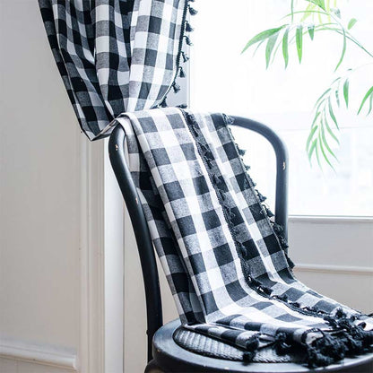 Rynx | Black & White Checked Cotton-Linen Curtain